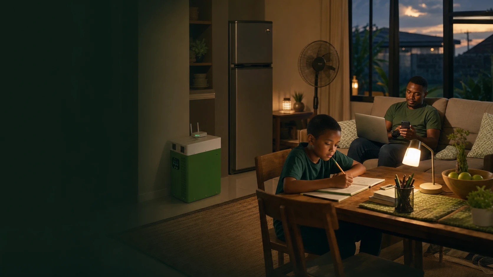 Family continuing study, lighting and communication with Mini ESS backup power